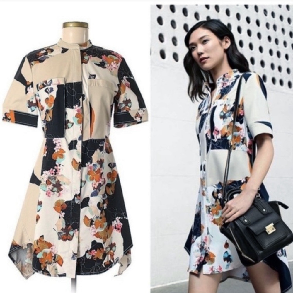3.1 Phillip Lim for Target beige floral asymmetrical shirt dress, Size Large